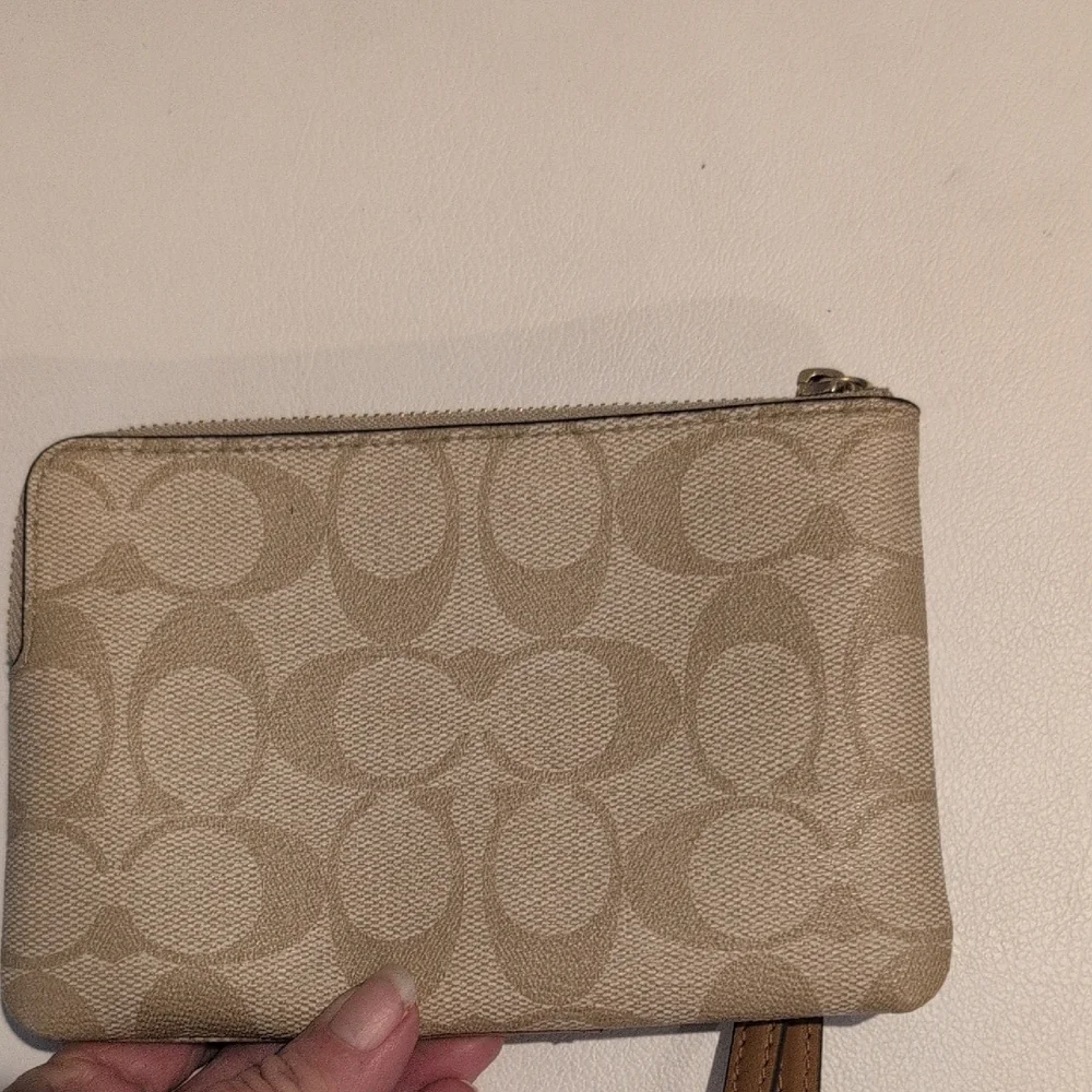 Coach Tan and Brown Signature Wristlet